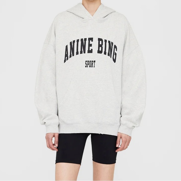 New Anine Bing Harvey Sweatshirt in Heather Grey Navy Oversized Size Small - Picture 1 of 6